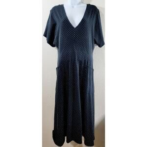 Who What Wear Black White Polka Dot A Line Dress Large Dolman Short Sleeves Soft